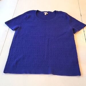WOMEN'S Talbots Petites Blue Sweather Short Sleeves Ties size LP